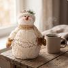 Snowman Figurine with Scarf Plush-Like Indoor for Mantelpiece