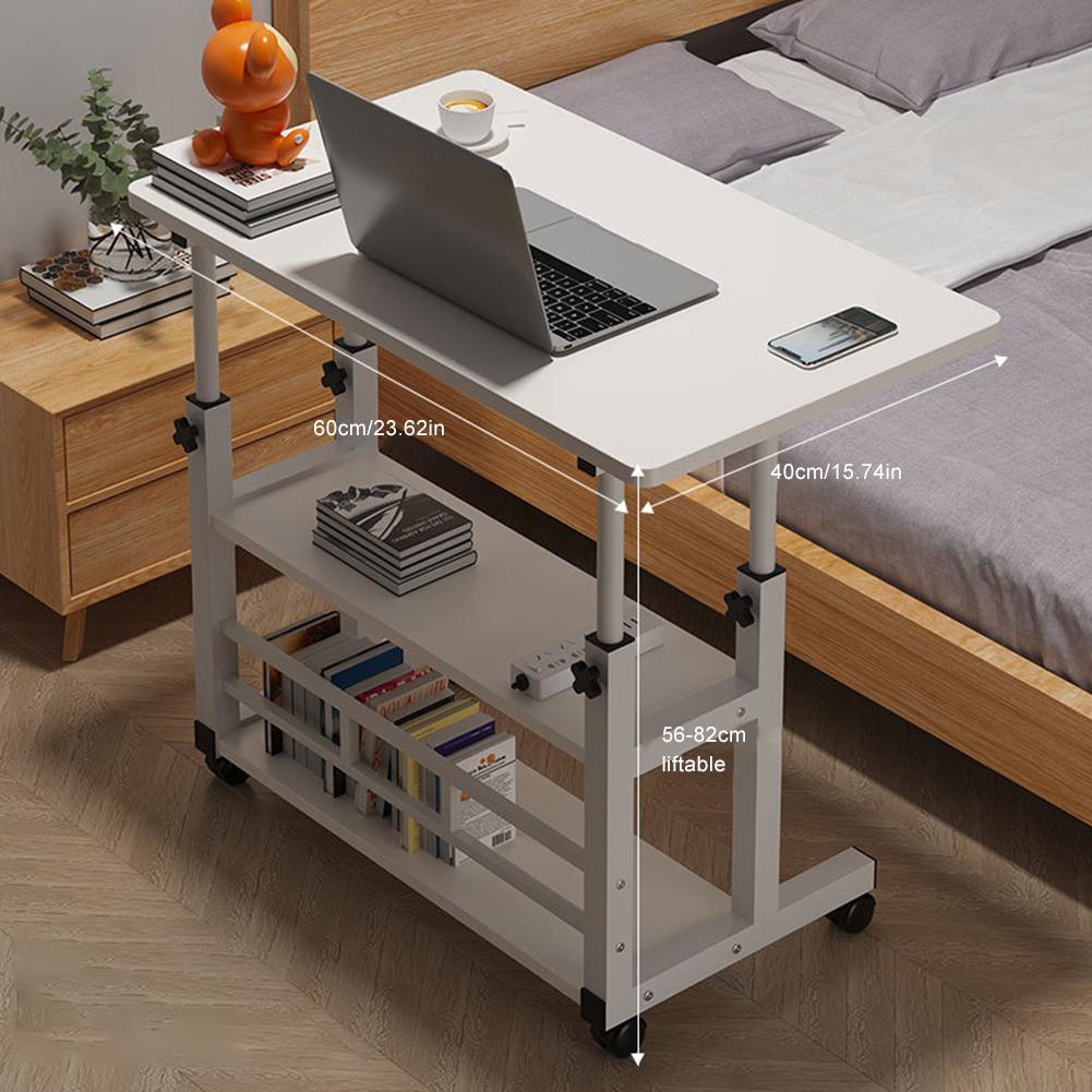 Folding Adjustable Table Multifunctional Bedside Laptop Desk with Rolling Wheels Mobile Laptop Standing Desk Multi-Layer Storage