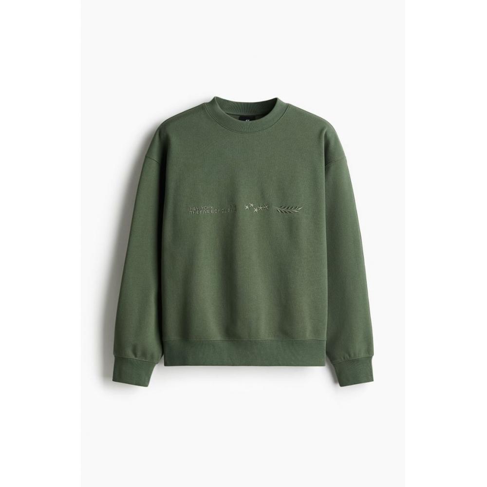 H M Loose Fit Print sweatsHirt Dark Green New York