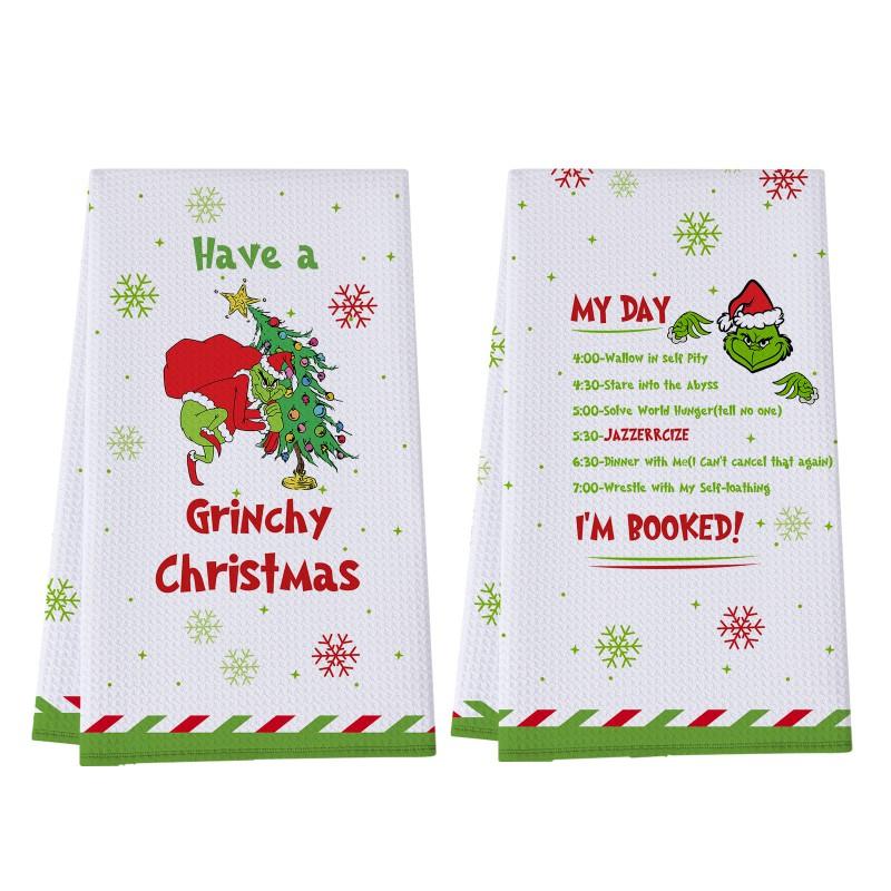 Christmas Grinch Waffle Kitchen Towel 380gsm Blend Printed Hand Bathroom