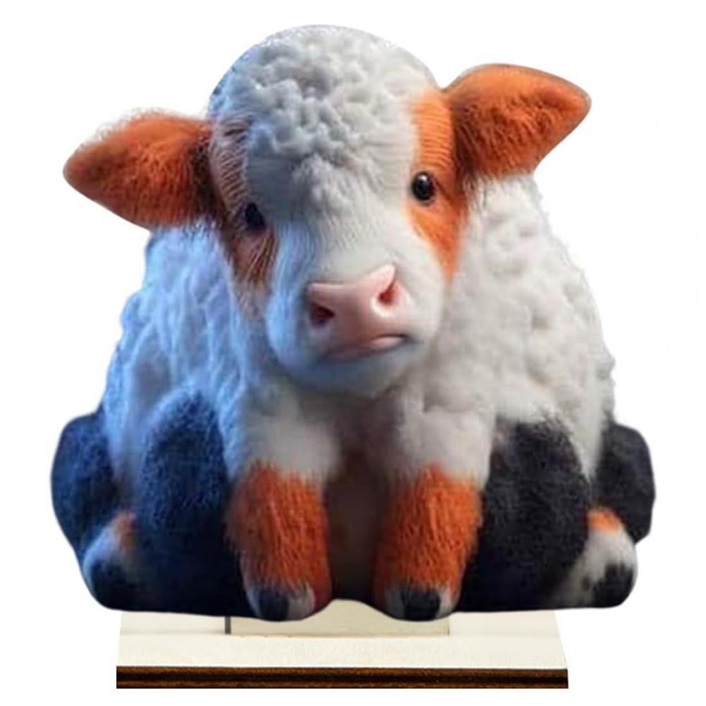 Christmas Ornament Holiday Decoration Ornament Adorable Cartoon Highland Cow Wooden Home Table Ornament with Fine Workmanship