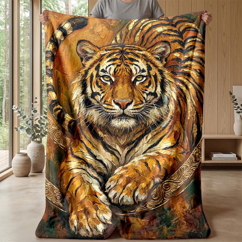 Tiger Majesty In Art Theme Blanket Lightweight Warm Flannel Blanket Decorative Throw Blanket for Home Decoration
