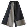 Women's Denim Patchwork Pants Casual Elastic Waist Trousers Straight Wide Leg Pants