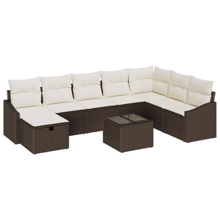 VidaXL Ensemble de canapés de jardin en 9 pièces avec coussins en rotin poly marron 3359337