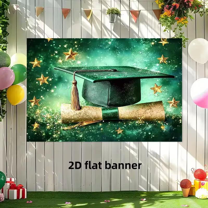 2D Green Graduation Cap Backdrop College Graduation Party Photo Background Cloth 47.2x31.5inch/120*80cm