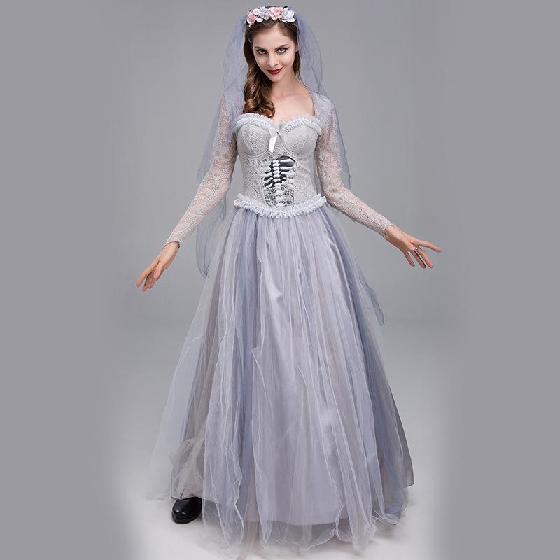 

2025 Halloween Ghost Bride Dress: Zombie Masquerade Costume Small серый