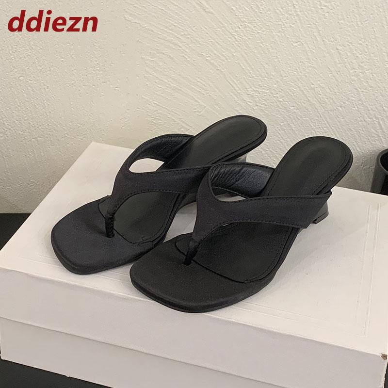 Fashion 2025 New Fashion Silk Women Wedges Sandals Shoes Female Heeled Footwear Shallow Ladies Wedges Sandals Slippers Shoes Flip flops