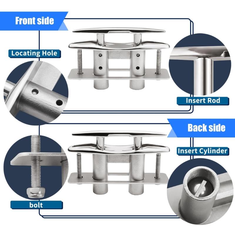 6inch Pull Up Cleat Stainless Retractable Heavy Duty Flush Mount Deck Boat Cleats with Backing Plate and Nuts Rustproof