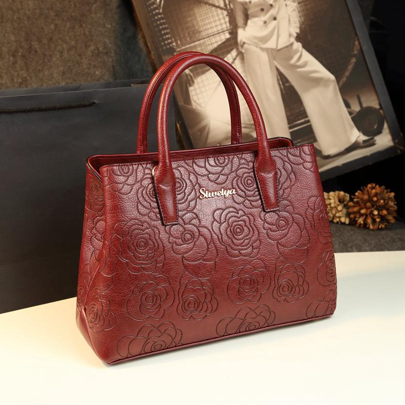 Large Capacity Mother Bag 2005 Genuine Leather Women S Bag High-End Casual Middle-Aged Women S Shoulder Bag Retro Messenger Bag бордовый