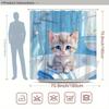Cute Kitten Shower Curtain Blue Eyes Cat In Bathtub Cartoon Art Kids Room Decor Waterproof Fabric Bath Curtain Set Home Style