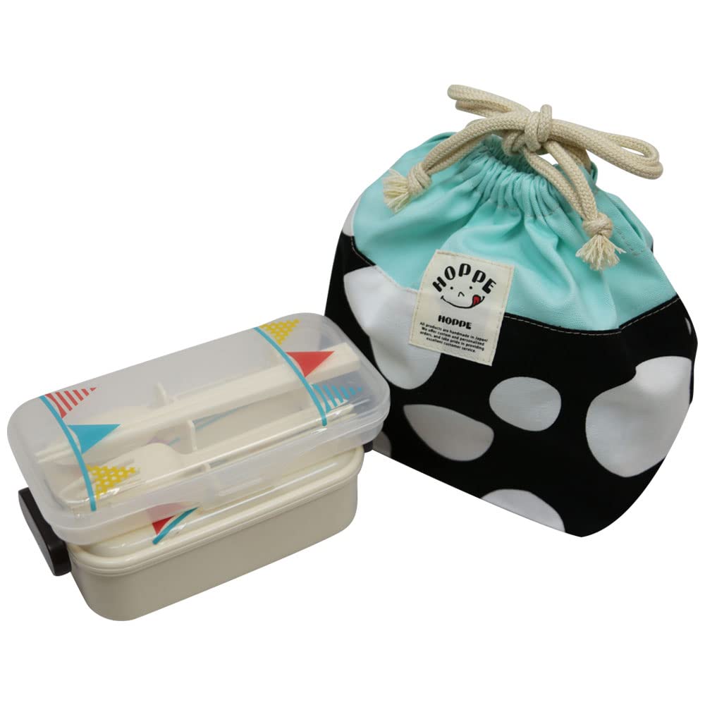 HOPPE Medium Drawstring Bag, Black Dot Pattern, Medium, Lunch Bag, School Lunch Bag, Elementary School Student, Kids, Boys, Girls, Made in Japan