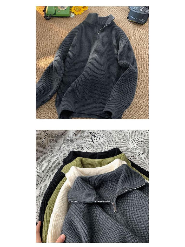 Men's Autumn Cityboy High-Neck Half-Zip Pullover - Japanese Lazy Style Versatile Knitwear