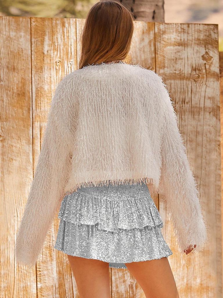 New Hot Style Spicy Girl Sequin Mini Skirt: Sexy, Solid Color, Pleated Design