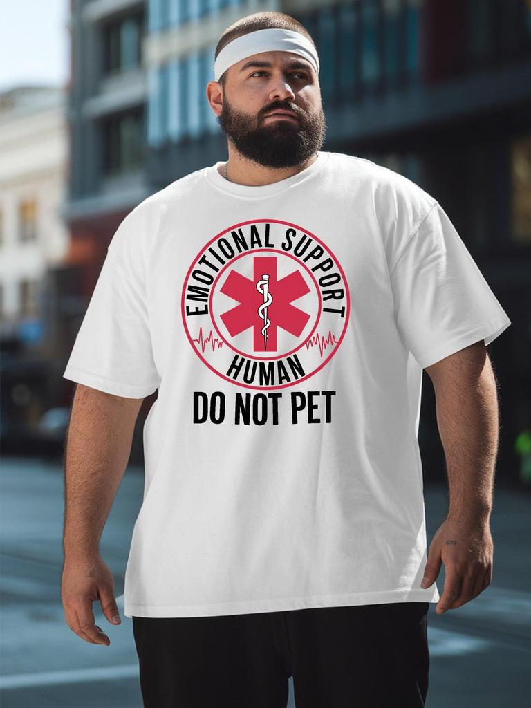 Men'S Plus Size Emotional Support Human T-Shirt Oversized Big & Tall Breathable Summer Tee with Emotional Support Lettering, Casual Round Neck Short S