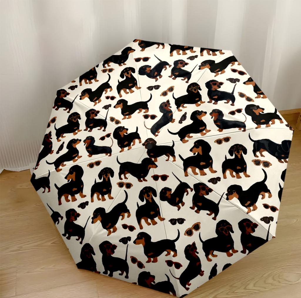 Dachshunds And Floral Delight Automatic Umbrella Folding Umbrella with 8 Ribs Lightweight for Women/Men Fashion Lovers Best for Christmas