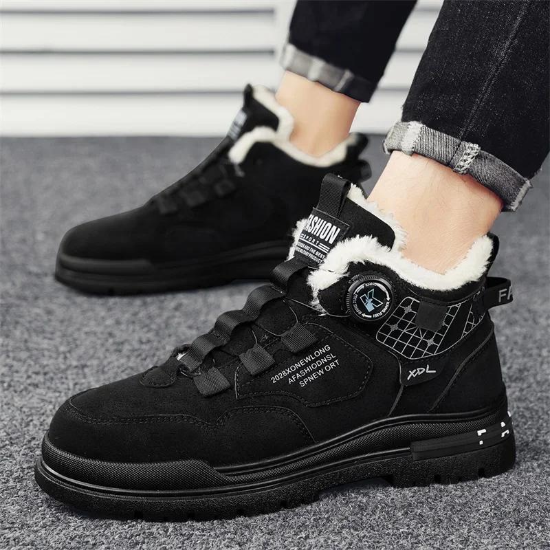 Módní zimní pánské boty s kožešinou Pohodlné pracovní boty Pánské teplé kožené boty Ručně vyráběné Vodotěsné kotníkové boty Protiskluzové boty s vysokým svrškem
