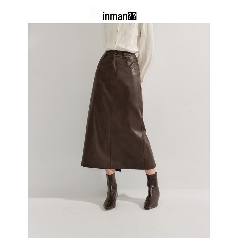 INMAN Women s Retro PU Leather Slit Skirt