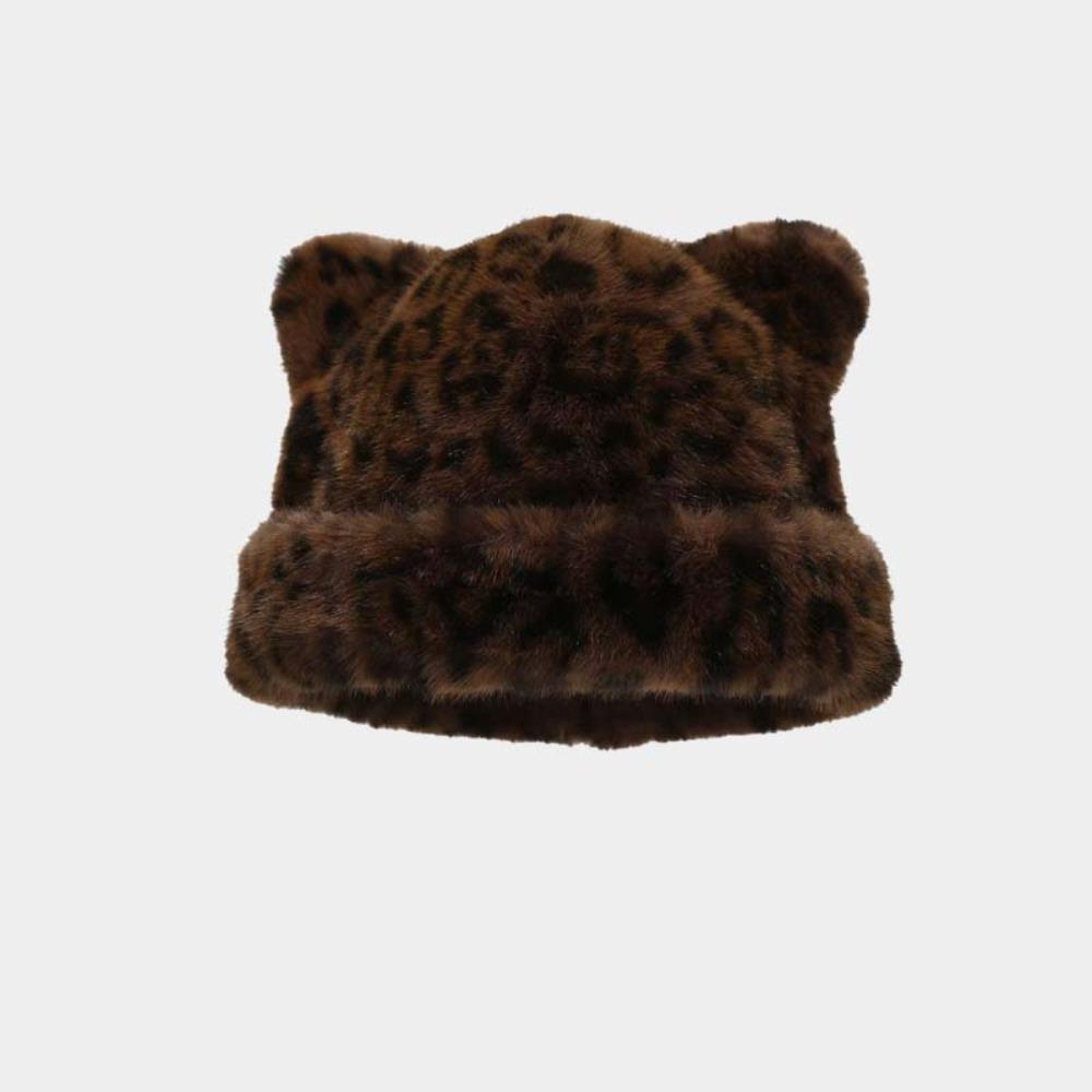 Korean Style Leopard Ear Beanie Soft Pullover Cap Versatile Brimless Beanie Cap  Autumn