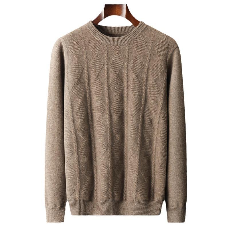 Men's Thickened Crew Neck Pure Cashmere Sweater - Warm Wool Knit Pullover for Autumn and Winter