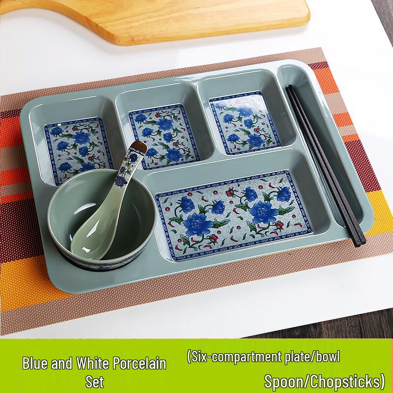 Ru Han Melamine 6-Compartment Square Plate