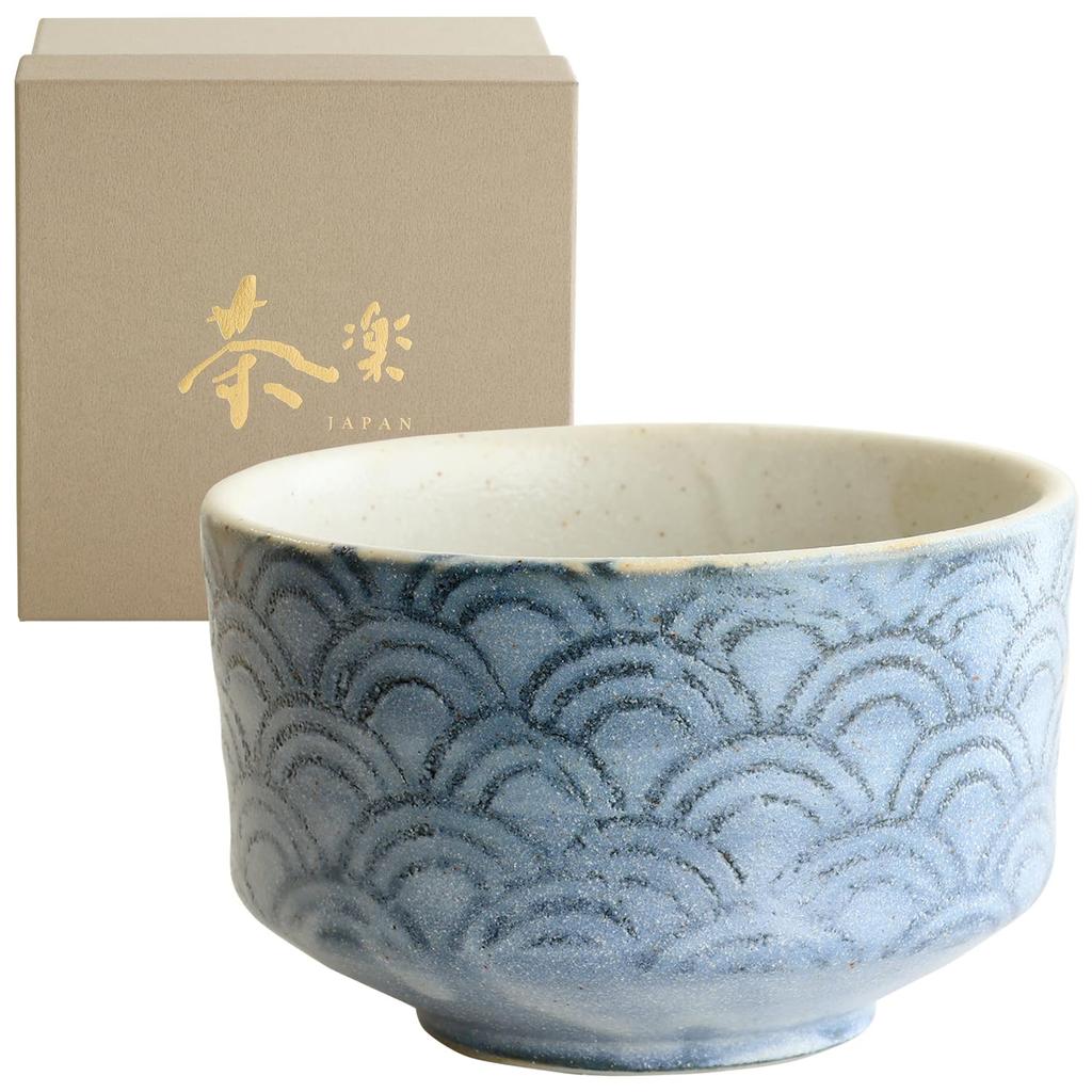 Dolce Duo Matcha Bowl, Seigaiha Pattern, Mino Ware, Made In Japan, 11cm, Approx. 420ml, Boxed, Perfect for the Tea Ceremony, MW-1856