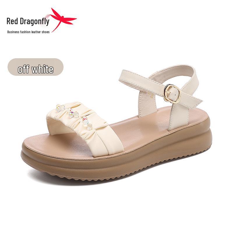 Red Dragonfly Women s Summer Thick-Soled Flat White Sport Beach Sandals. 35