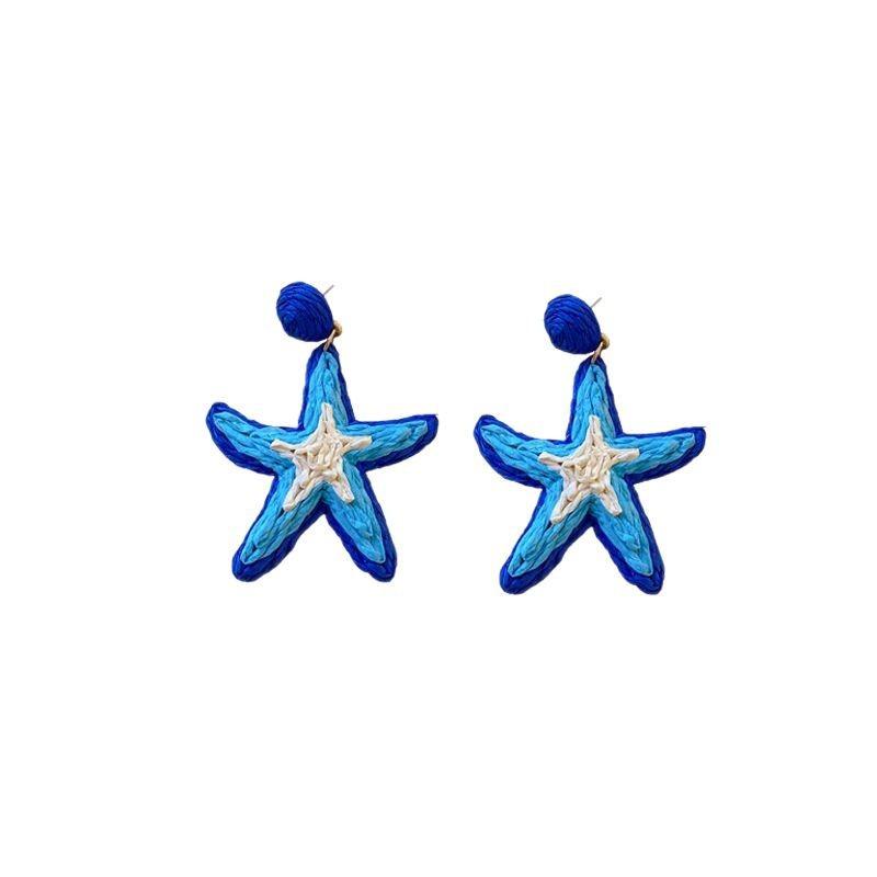 Steel needle spring small fresh woven five-pointed star earrings fashion design earrings seaside vacation style earrings