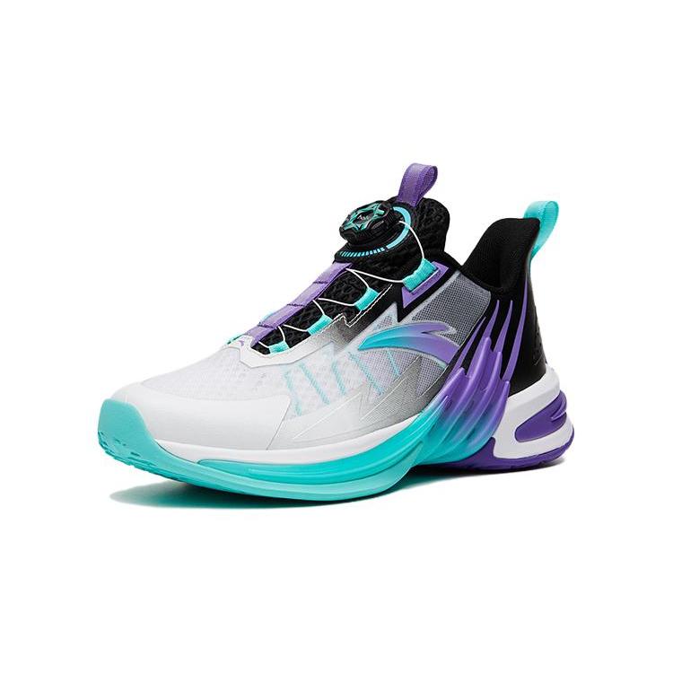 New Anta Abrasion Resistant Breathable Mid Top Children's Basketball Shoes Grass Purple White 312321118H-7