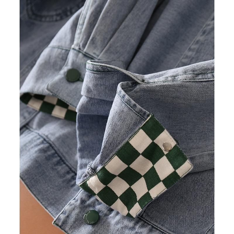 Women's Spring and Autumn Denim Jacket Is Versatile and Trendy and Fashionable Patchwork Plaid Jacket Top