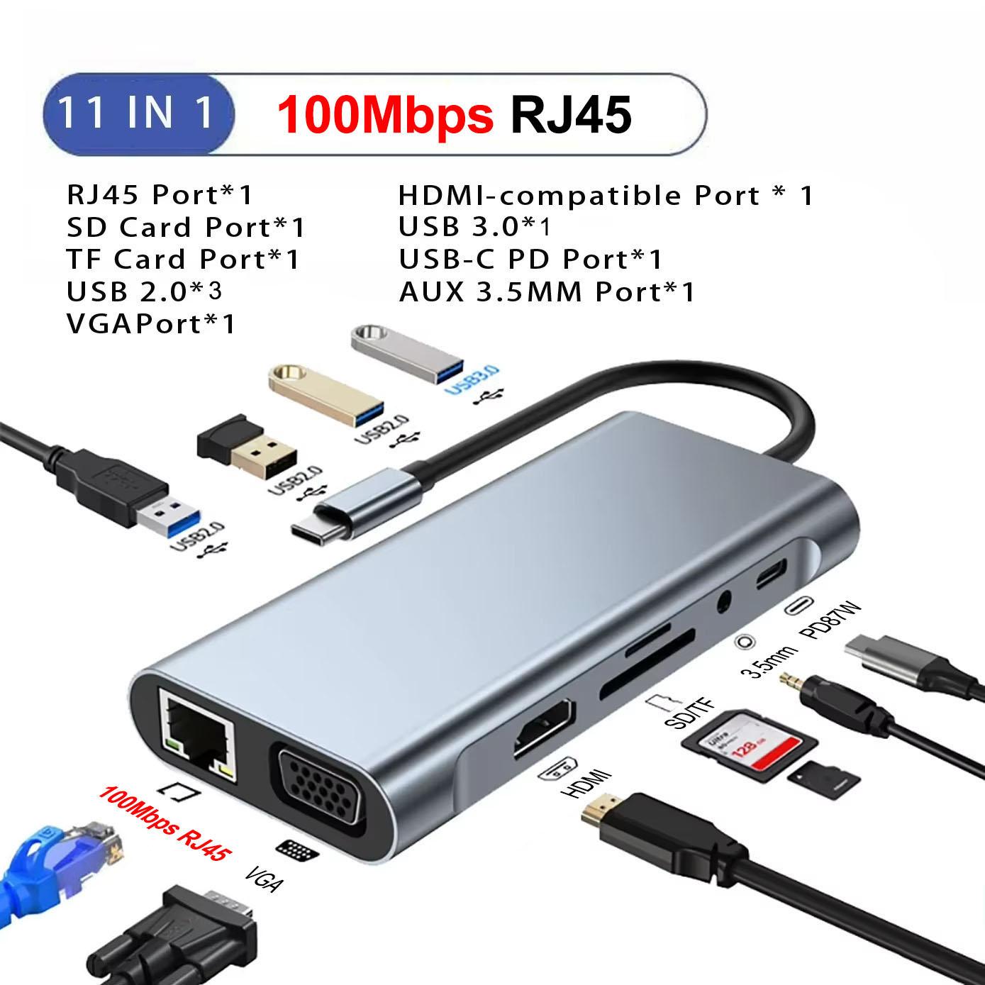 

KEBIDUMEI 11 Ports USB C Docking Stations USB C HUB Type C to HDMI Adapter 4K USB 3.0 Splitter Adapter For PC Laptop Macbook