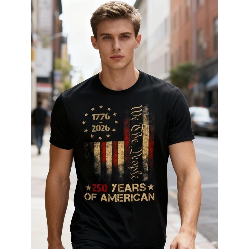 

European sizes MenS Vintage 1776-2026 American Heritage T-Shirt - Distressed Black Tee with Golden Stars & We The People 250 Years 4XL чорний