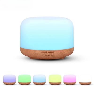 Mini humidificateur 500 ml, diffuseur USB en bois, humidificateur d'air avec veilleuses colorées, diffuseur d'huiles essentielles