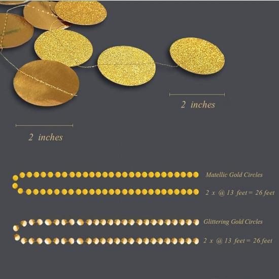 Cheerland Gold Circle Garland Gold Party Decorations Hanging Dot Banner Streamer Backdrop Decor Wedding Birthday Bday Bridal Baby Shower Bachelorette