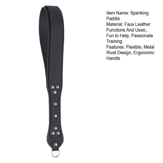 BDSM Doppellagiger Klatscher mit roten Akzenten Kunstleder Klatschspielzeug mit Nietenverstärkung Knackendes Geräusch Flexible Haptik Ergonomischer Schlaufengriff