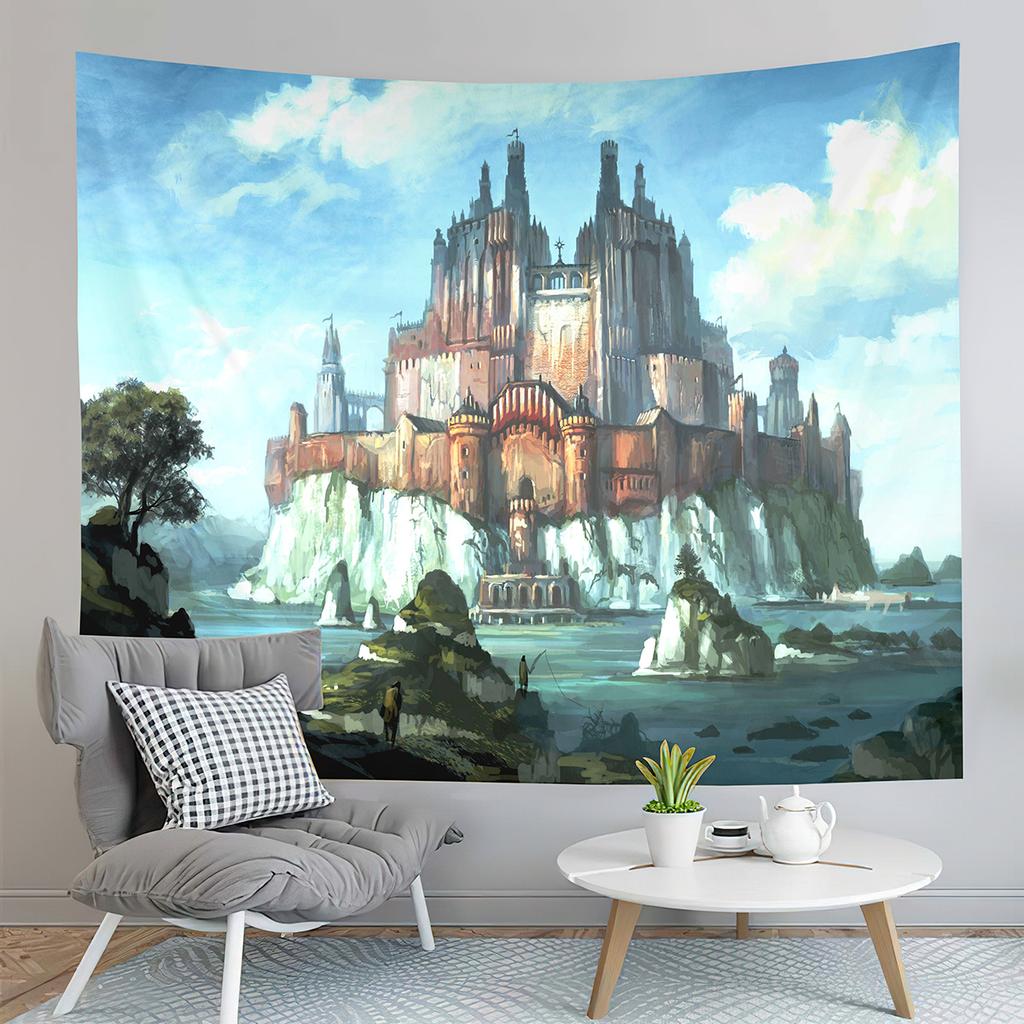 Fantasy Castle Tapestry River Forest Tapestry Fairy Tale World Tapestry Home Living Room Dorm Bedroom Aesthetics Tapestries