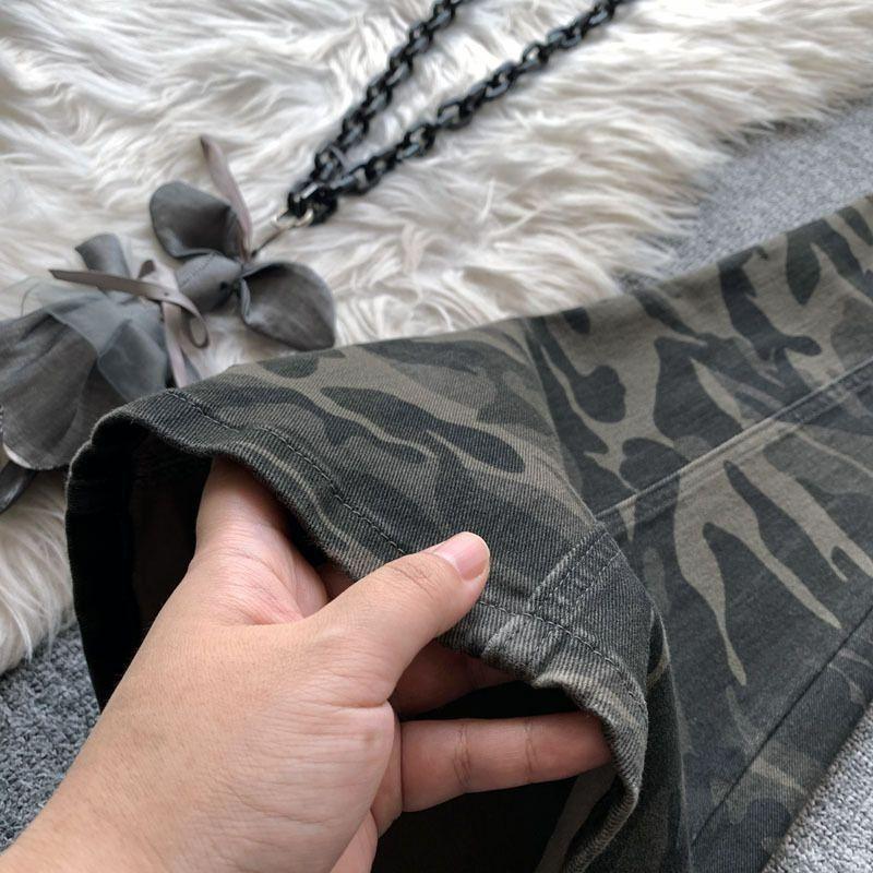 Camouflage Arbeitsjeans Damen Übergröße Schlaghosen Design Gerade Locker Hufeisen Schleifende Hose Jeans für Damen Lange Denimhose