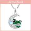 Lovely Modern Cute Frog Hollow Moon Gemstone Necklace With Drip Oil Finish Perfect For Gifts