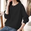 Autumn Winter Round Neck Loose Casual Jacquard Sweatshirt Women Solid Color Simple All-match Pullover Top
