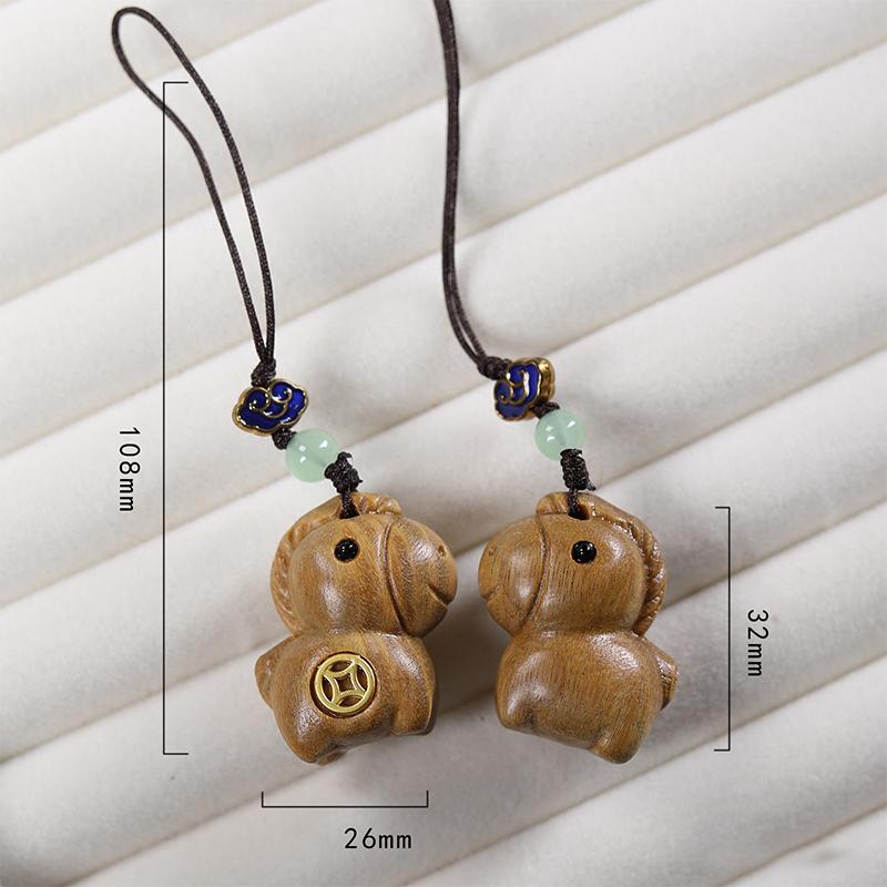 Creative Sandalwood Zodiac Horse Keychain Pendant Mobile Phone Hanging Decor Cute Wooden Artifacts Small Ornament Couple Gifts