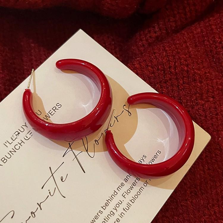 Silver Needle Acrylic C-shaped Stud Earrings Retro Hong Kong Style Simple and Versatile Earrings Light Luxury Earrings Wholesale