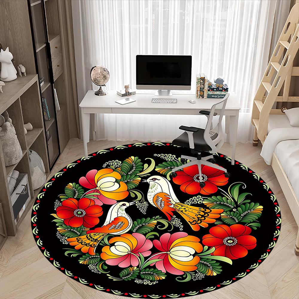 1pc Floral Ornament Carpet for Office Non-Slip, Round Carpet, Soft & Comfortable, Carpet for Office, Lightweight Round Floor Mat