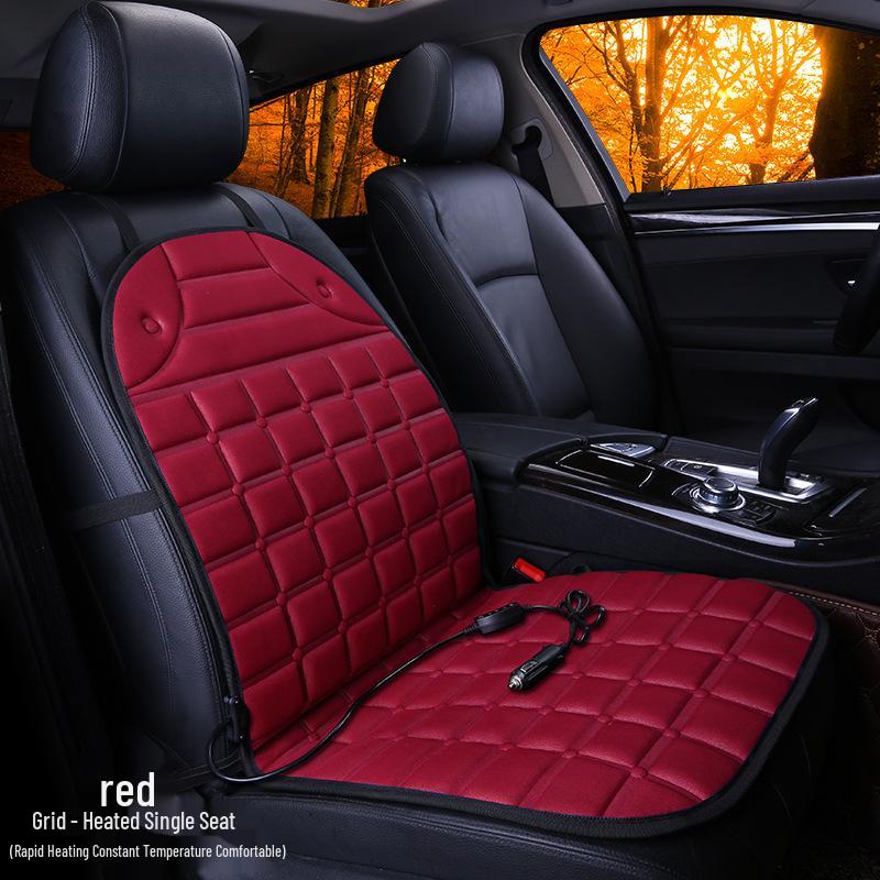 Plaid Heated Car Seat Cushion for All Seasons - Single Seat Interior Accessory.