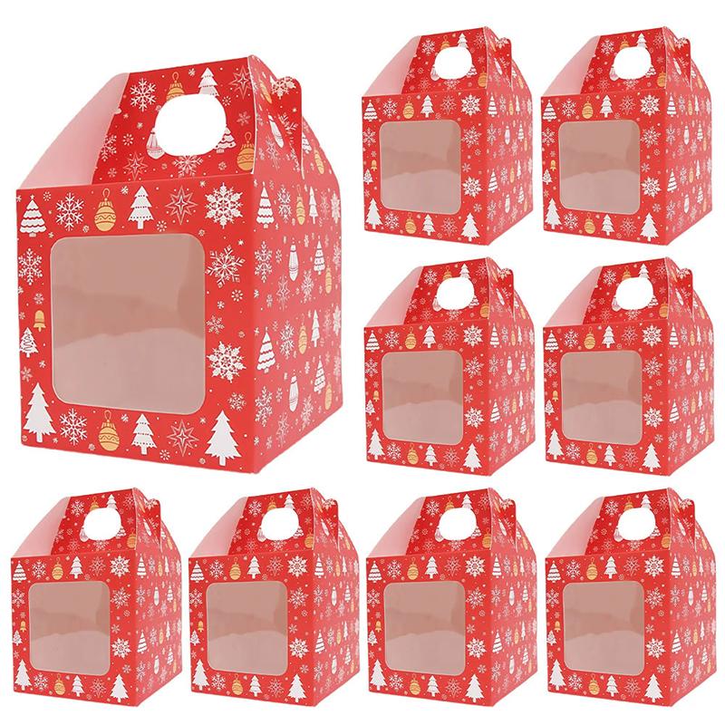 WTEMPO 12PCS 4-Style Christmas Gift Boxes Transparent Window Hand-held Boxes DIY Foldable Christmas Series Patterns Printed Packaging Boxes