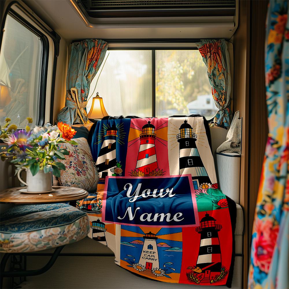 Lighthouse Scenery Blanket Personalized Name Soft Comfortable Stylish Blanket Car Blanket Perfect For Travel Camping Outdoor Home Suitable For All