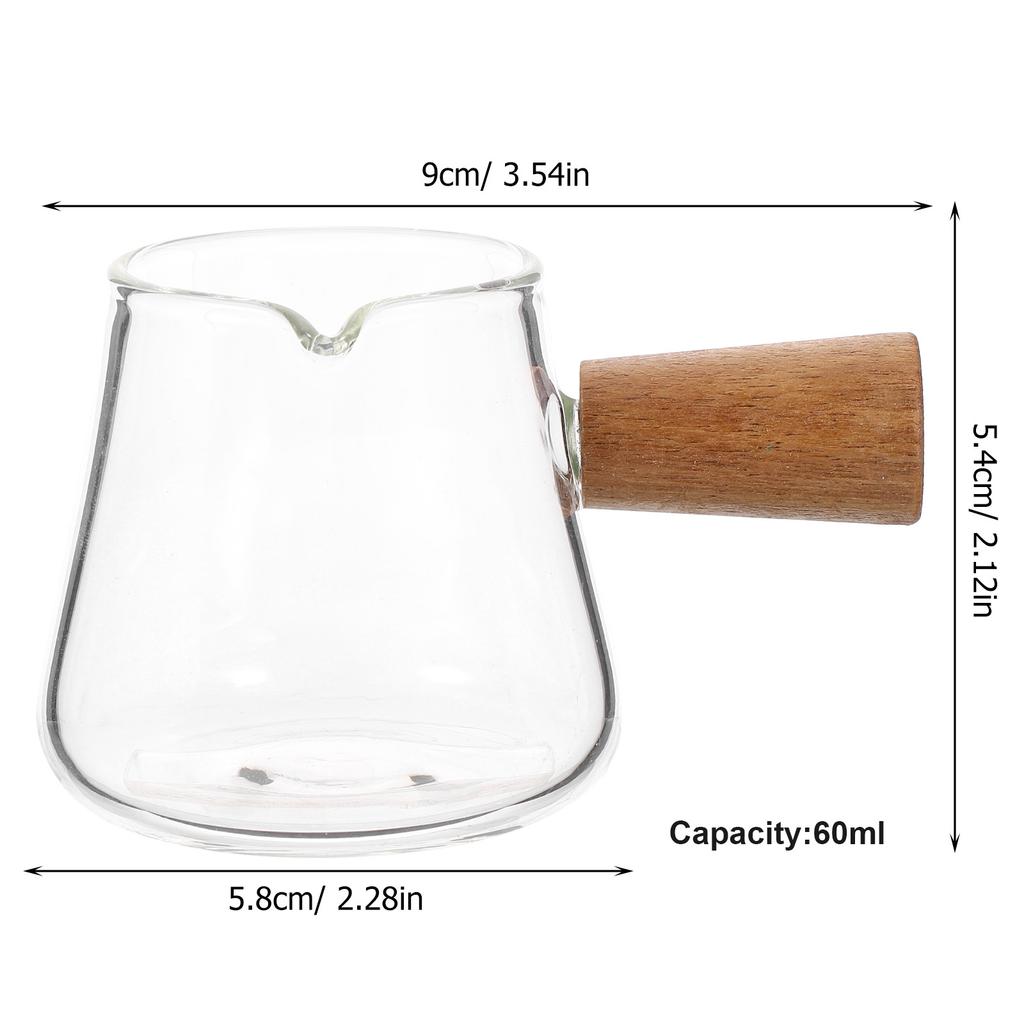 Skleněný konvička na smetanu a mléko s dřevěnou rukojetí Jednoduchý elegantní design pro kávový a čajový servis Skleněný džbán pro domácí kuchyni
