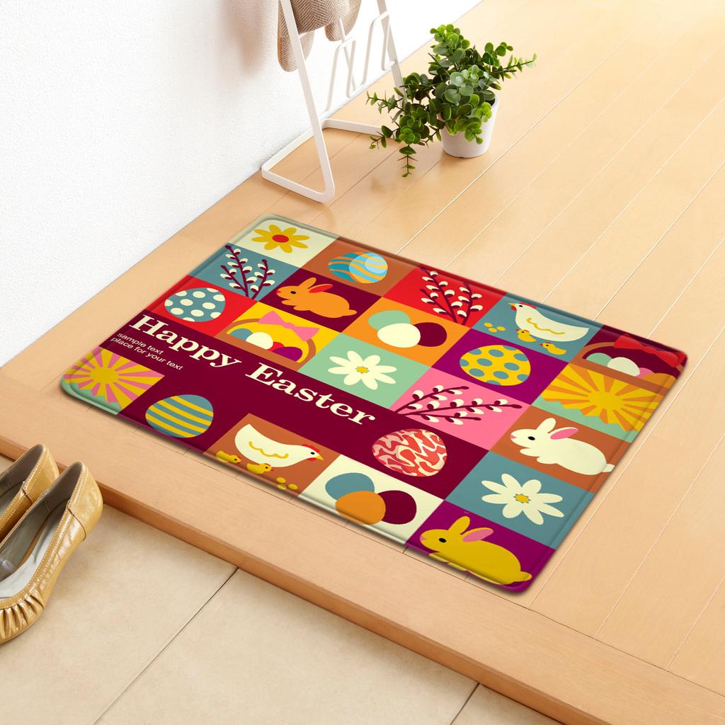 Easter Egg Rabbit Door Mat Easter Bathroom Absorbent Foot Mat Bedroom Living Room Non-Slip Floor Mat Carpet