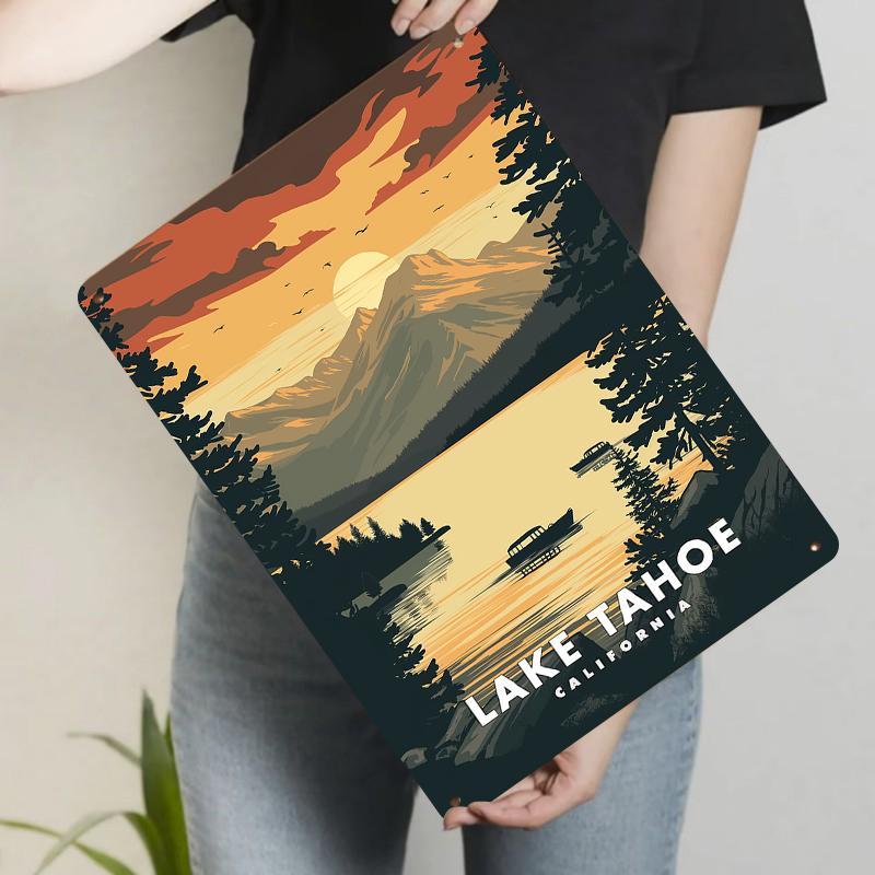 

Lake Tahoe California Sunset Mountain Lake Metal Wall Art Decorative Iron Painting 20x30cm（7.8x11.8inch）
