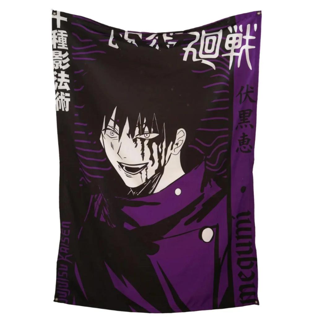 Jujutsu Kaisen Megumi Fushiguro Tapiserie, Plochý tisk postavy z anime na zavěšení na zeď, Dekorace do ložnice, Herního pokoje, Koleje, Ideální dárek