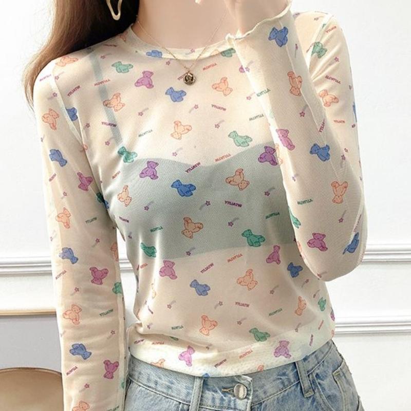 Ice Silk Mesh Base Layer Women's T-shirt Summer Sheer Sun Protection Clothing Thin Layered Inner Wear