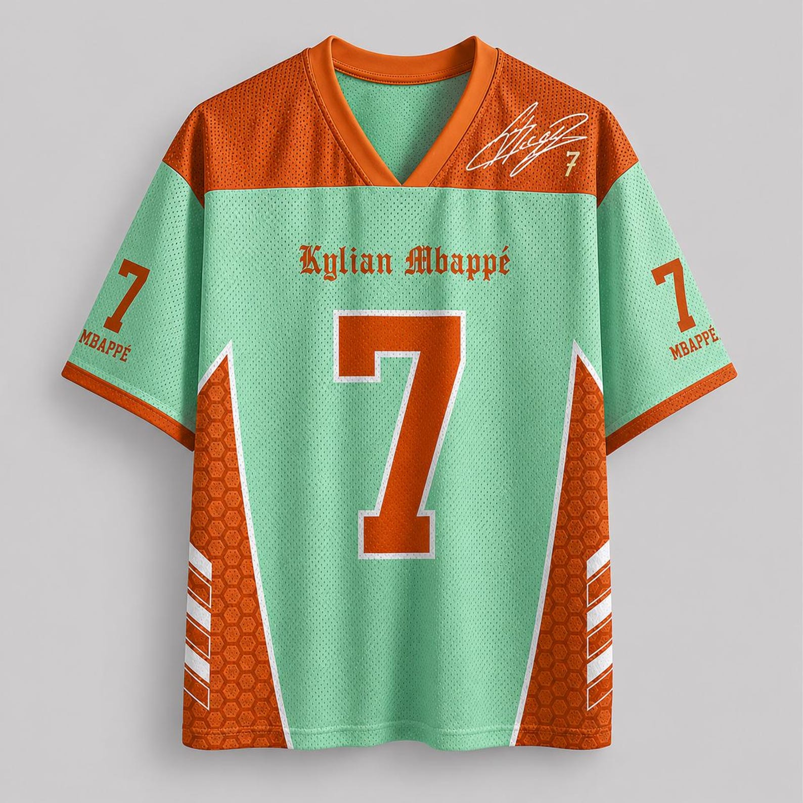 Kylian Mbappé #7 Mint Green Soccer Jersey, Customizable Signature Football Shirt 3XL